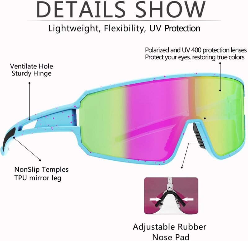 Polarized Cycling Glasses for Men Women, UV400 Bike Sunglasses – Sport Eyewear for Bicycle Baseball Running MTB