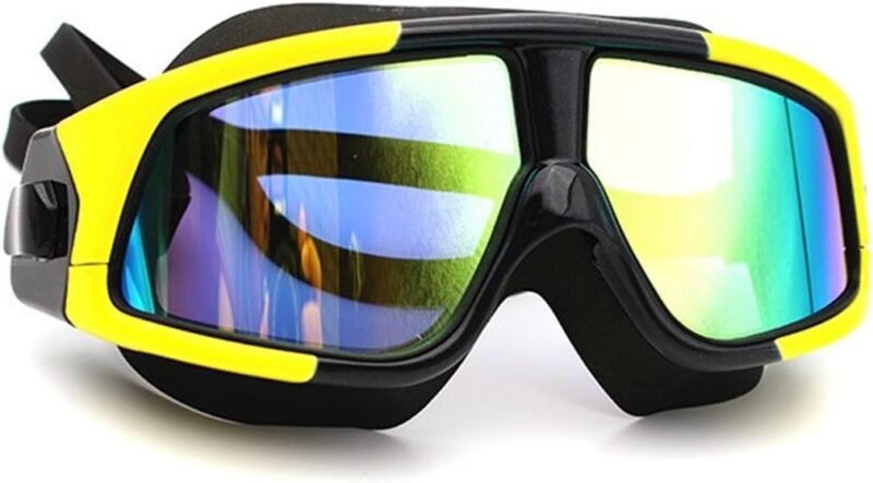 Swim Goggles, Polarized Clear Big Lenses Swimming Goggles No Leaking Anti Fog UV Protection Swim Glasses with Free Protection Case for Adult Men Women Youth Kids Child (Yellow Black Mirrored)