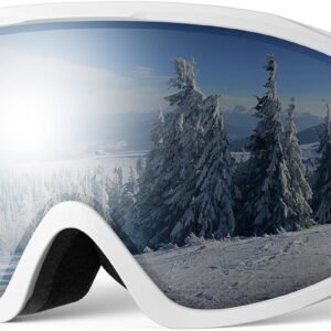 Ski Goggles, OTG-Over Glasses Ski/Snowboard Goggles for Men, Women & Youth,Anti Fog UV Protection Snow Goggles (Silver)