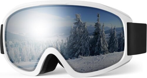 Ski Goggles, OTG-Over Glasses Ski/Snowboard Goggles for Men, Women & Youth,Anti Fog UV Protection Snow Goggles (Silver)