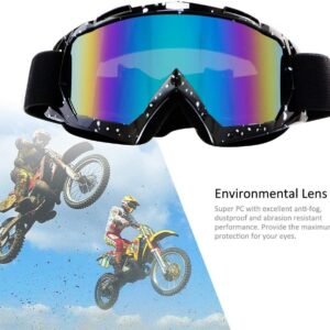 Motorcycle Goggles Dirt Bike Goggles Windproof ATV Dustproof Racing GogglesScratch Resistant Ski Goggles Protective Safety Glasses PU Resin (Black frame+Color lens)