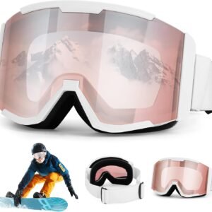 ATV Goggles for Men Women & Youth, Anti-Fog 100% UV Protection Dirt Bike Goggles, Wide Vision OTG Clear Ski Goggles