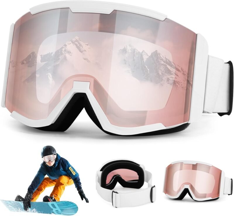 ATV Goggles for Men Women & Youth, Anti-Fog 100% UV Protection Dirt Bike Goggles, Wide Vision OTG Clear Ski Goggles