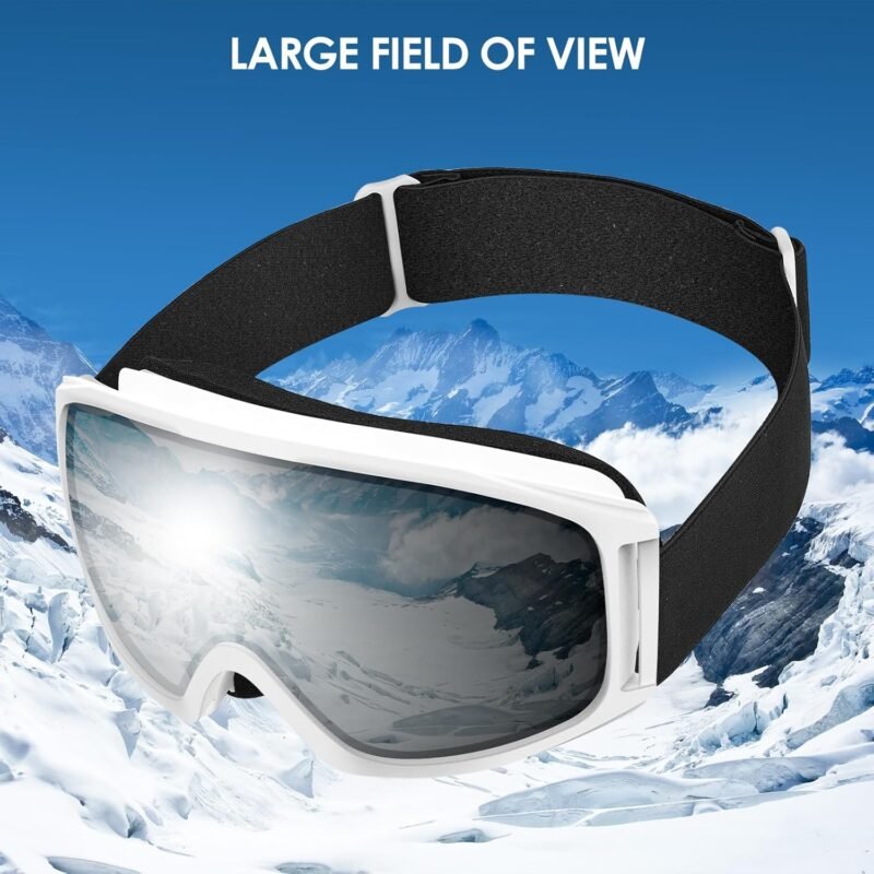 Ski Goggles, OTG-Over Glasses Ski/Snowboard Goggles for Men, Women & Youth,Anti Fog UV Protection Snow Goggles (Silver)