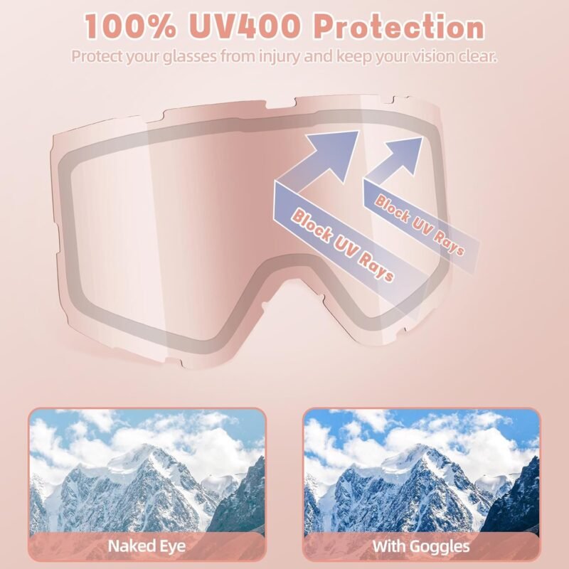 ATV Goggles for Men Women & Youth, Anti-Fog 100% UV Protection Dirt Bike Goggles, Wide Vision OTG Clear Ski Goggles