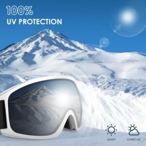 Ski Goggles, OTG-Over Glasses Ski/Snowboard Goggles for Men, Women & Youth,Anti Fog UV Protection Snow Goggles (Silver)