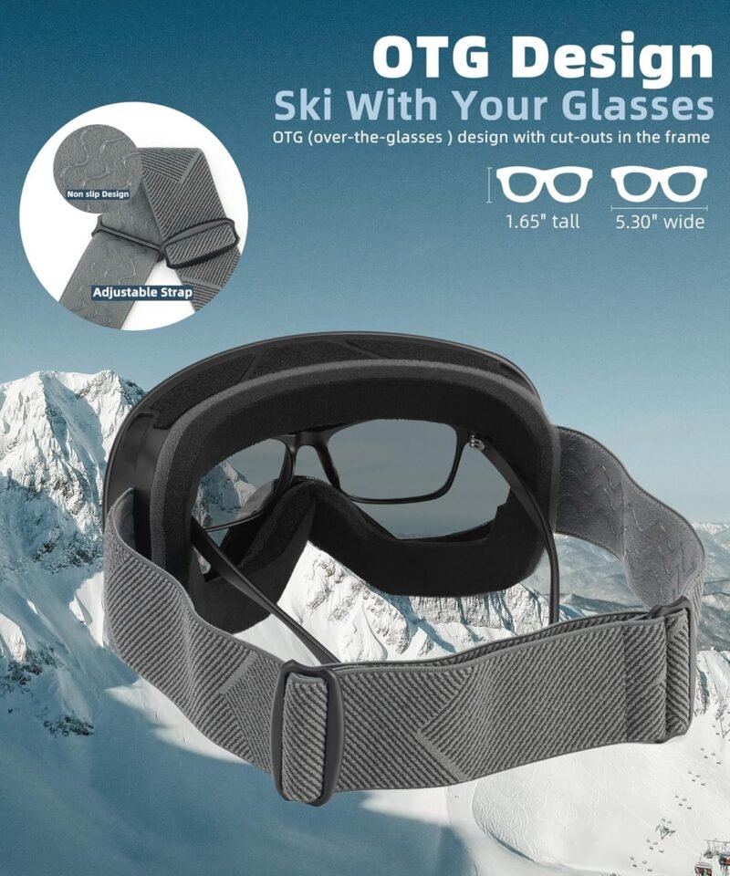 Anti Fog Ski Goggles for Men Women Snow Goggles with UV Protection Snowboard Goggles, Black Frame Silver Lens/Black Frame Silver Lens