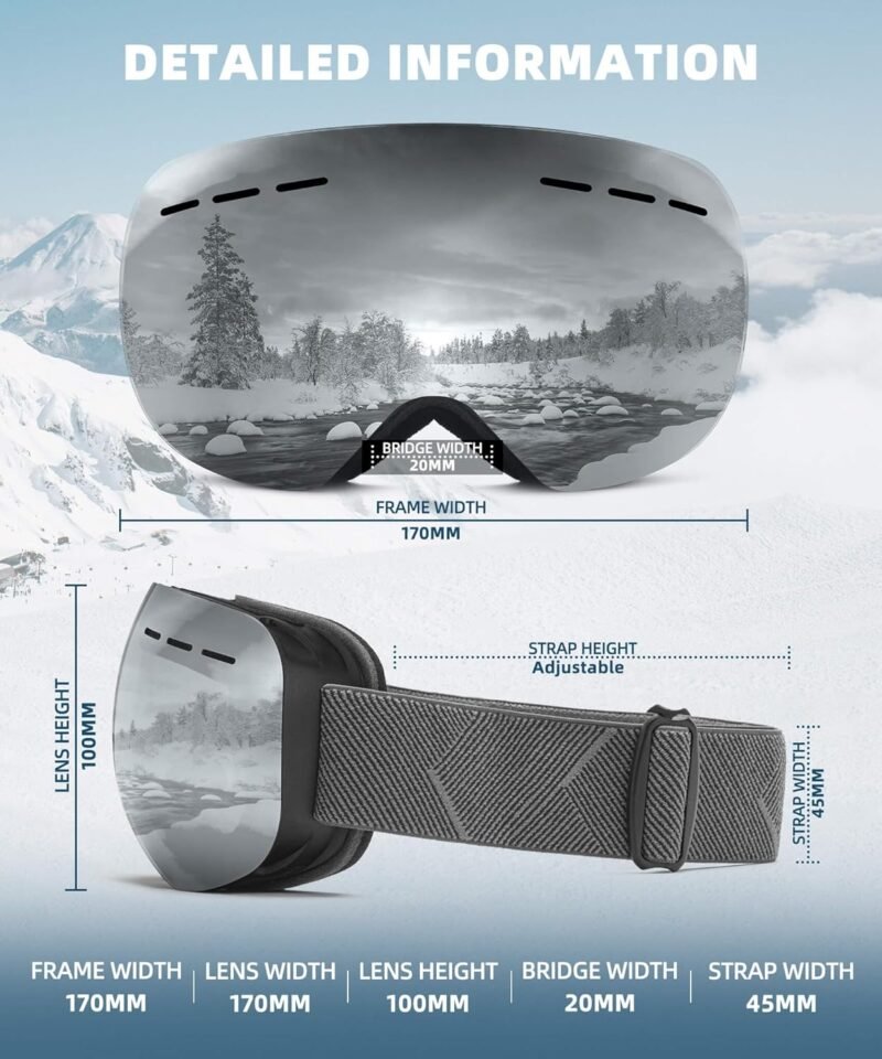 Anti Fog Ski Goggles for Men Women Snow Goggles with UV Protection Snowboard Goggles