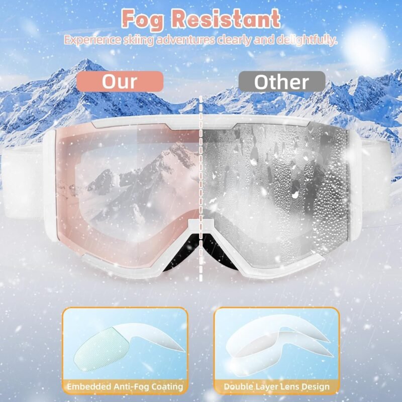 ATV Goggles for Men Women & Youth, Anti-Fog 100% UV Protection Dirt Bike Goggles, Wide Vision OTG Clear Ski Goggles