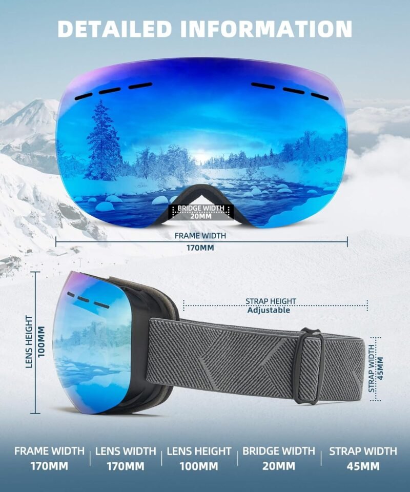 Anti Fog Ski Goggles for Men Women Snow Goggles with UV Protection Snowboard Goggles