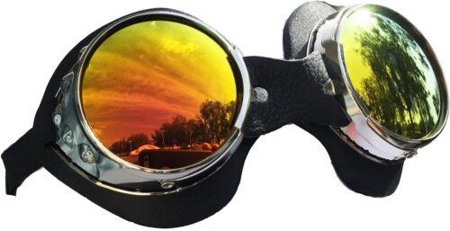 Classic Round Lens Moto Goggles Motorcycle MX Convertible Motorbike Scooter Interchangeable Lenses Steampunk Burning