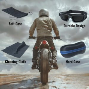 Motorcycle Goggles For Men: Heavy-Duty Motorcycle Riding Goggles /Hard Case, Cleaning Cloth, & Pouch